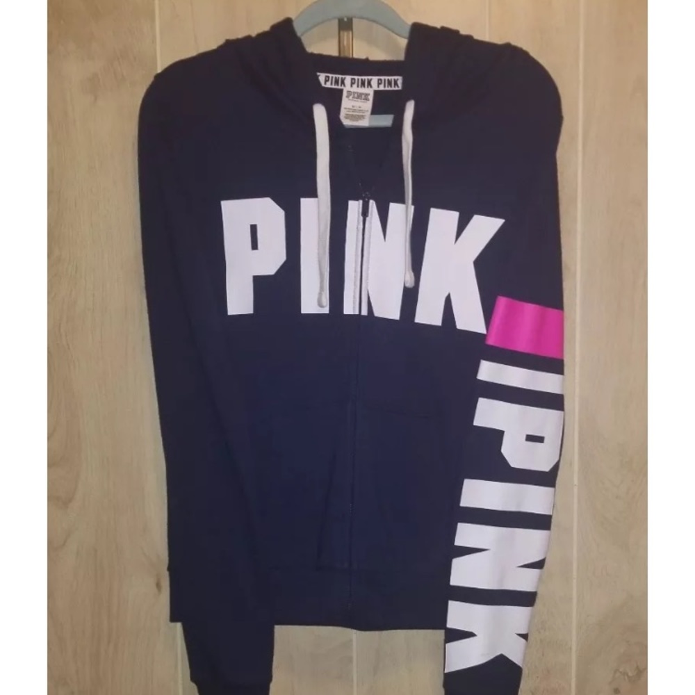 VICTORIA’S SECRET PINK FULL ZIP HOODIE NAVY BLUE